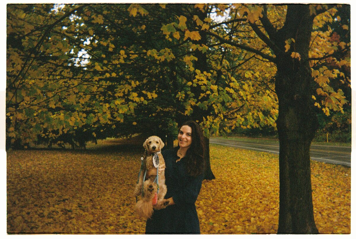 Beryl and Brock in autumn leaves