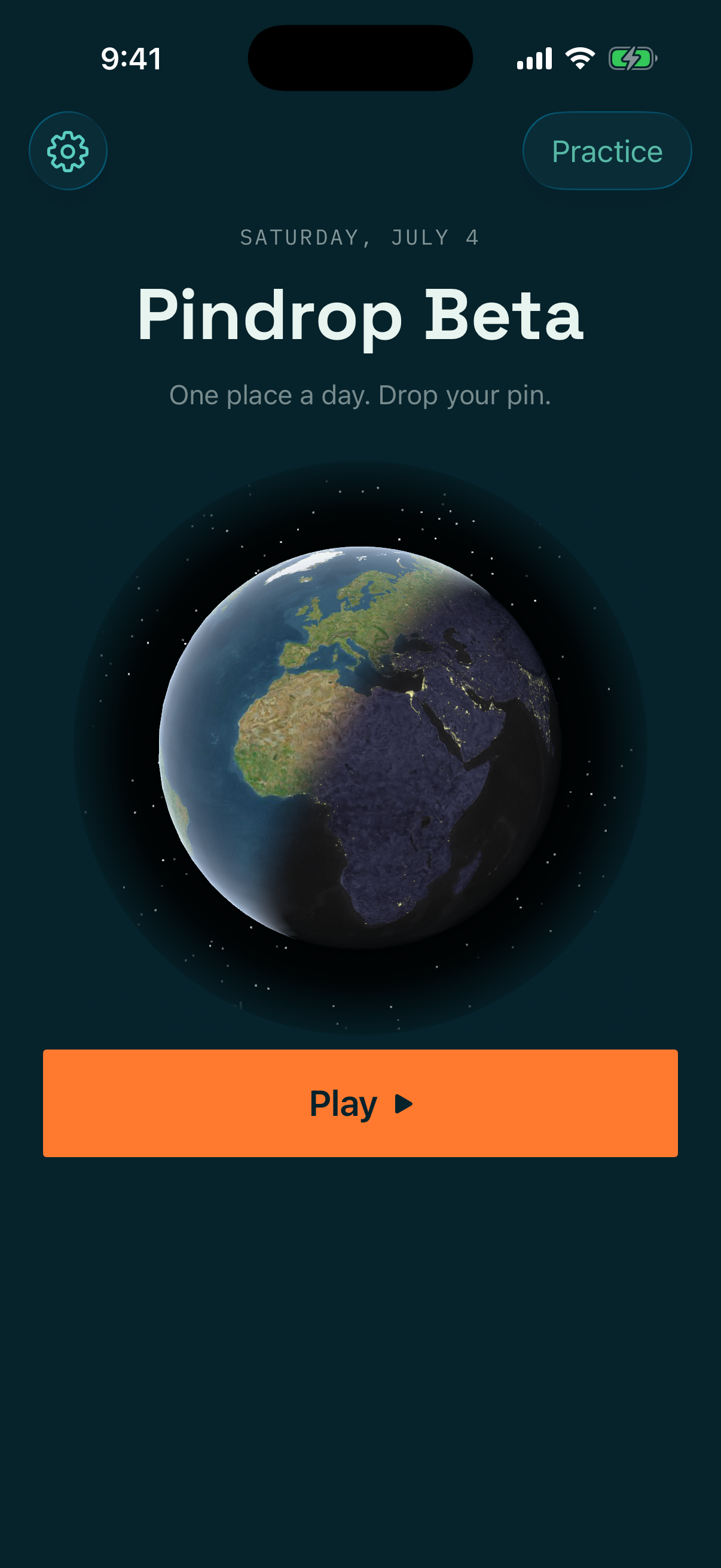 Pindrop iOS app — Today screen with satellite globe